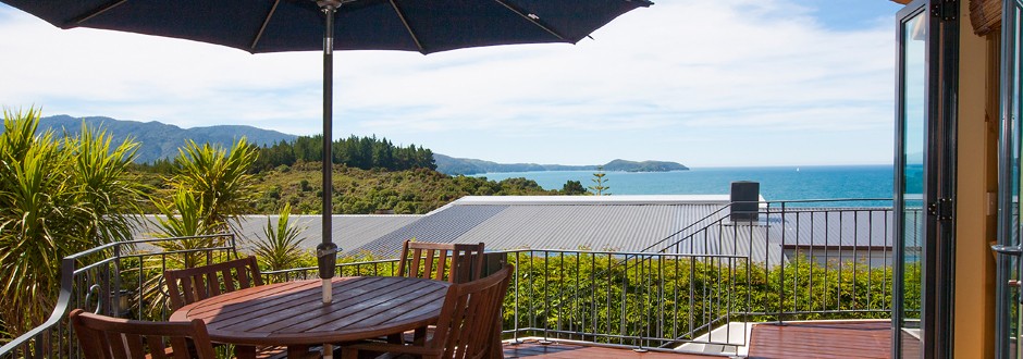 Outdoor deck at The Haven overlooking the sea